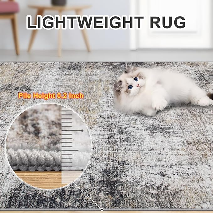 6x9 Area Rugs for Living Room - Washable Rug Modern Abstract Soft Large Neutral Non-Slip Carpet Indoor Floor Thin Carpets for Bedroom Dining Room Farmhouse Nursery Home Office Brown Black Grey