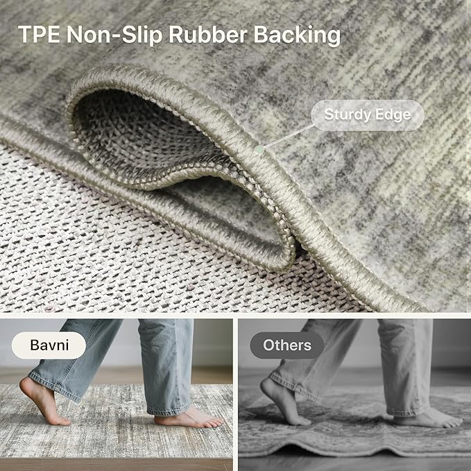 Bavni 5x7 Rug, Modern Machine Washable Rug Non-Slip, Soft Simple Lightweight Area Rug, Stain Resistant Rugs for Living Room, Bedroom, Dining Room, Granite Gray
