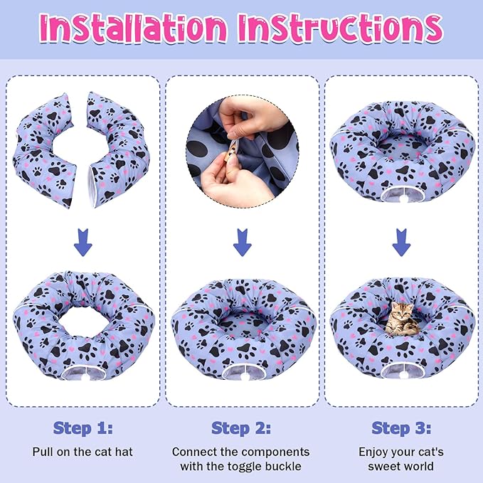 Large Cat Tunnel Bed for Indoor Multifunctional Cat Donut Tunnel Claw Design with Dangling Balls for Small Medium Large Cats Kitten Rabbit Puppies Christmas Party Gifts