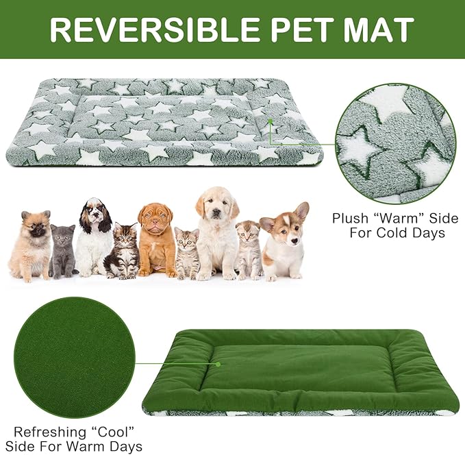 VitalCozy 4 Pcs Winter Dog Crate Pads, Ultra Soft Warm Washable Dog Cat Bed Mat for Pet Crate Comfortable Replaceable Reversible Kennel Pad for Small, Medium, Large Dogs(18 x 24 x 1.6 Inch,Green)