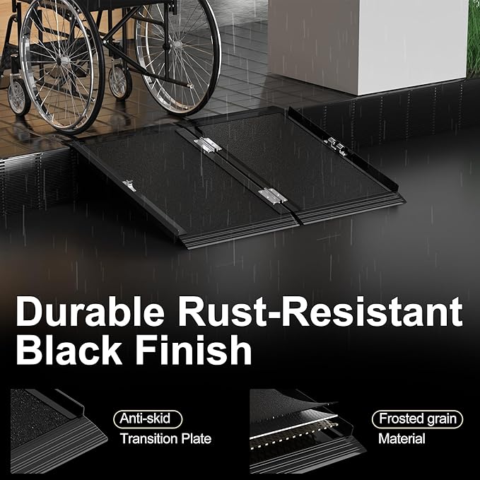 1.9 FT Portable Wheelchair Ramp with Quick-Lock, Black Seamless Non-Slip Aluminum Folding Handicap Ramp,Threshold Ramp for Doorways, Wheel Chair Ramp for Home Steps, Loading Dock Plates