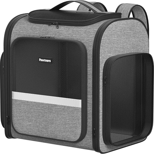 Pawtners Dog Backpack Carrier Large Pet Carrier Backpack for Kitten Small Dogs Puppies & Large Cats Up to 18 Lbs, Breathable Dog Backpack with Anti-Scratch Mesh, Ventilated Design, Perfect for Travel