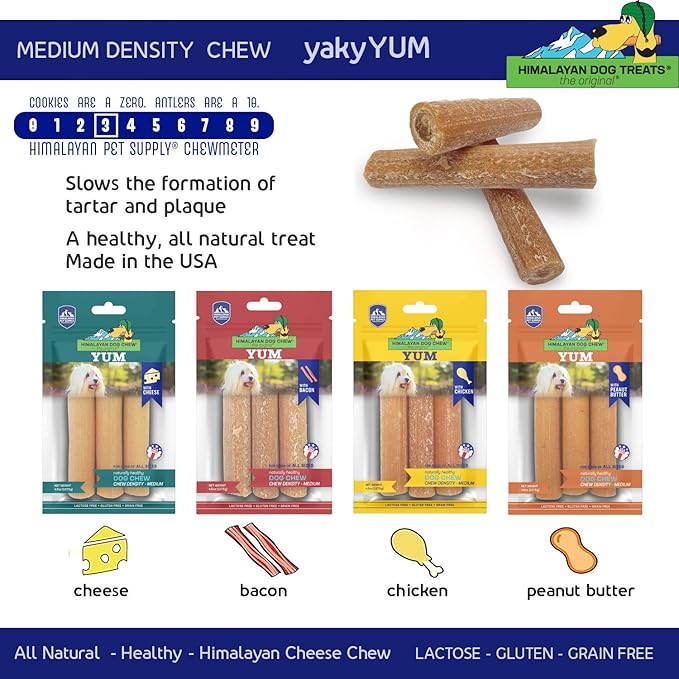 yaky Yum Himalaya Cheese Treats | Lactose Free | Gluten Free | Grain Free | USA Made | for All Breeds | Peanut Butter Cheese Chew (Pack of 2)