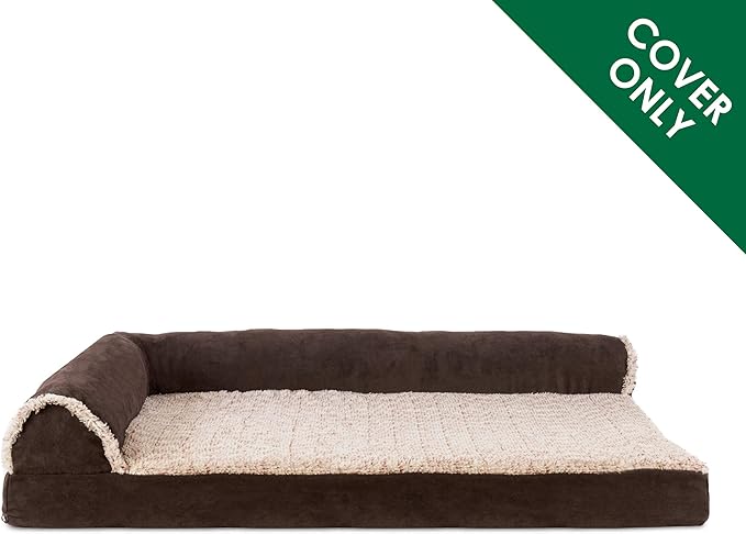 Furhaven Replacement Dog Bed Cover Two-Tone Faux Fur & Suede L Shaped Chaise, Machine Washable - Espresso, Jumbo Plus (XX-Large)