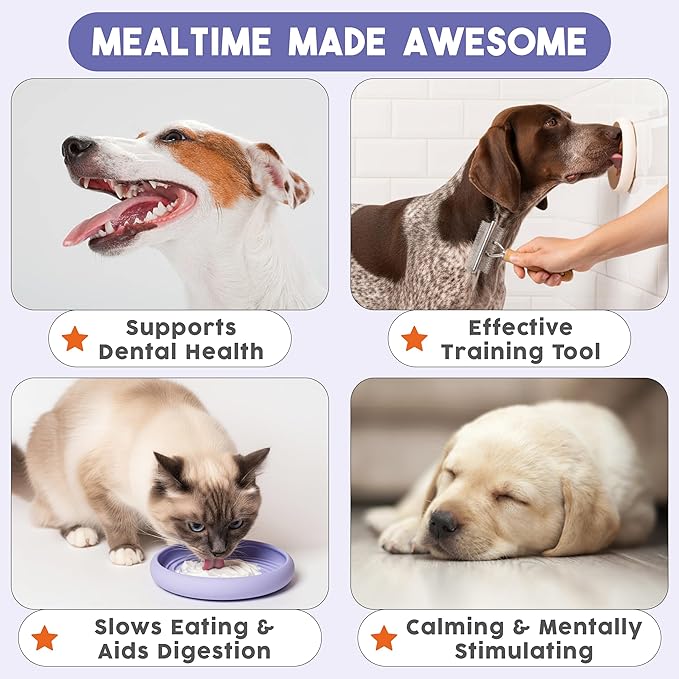 Awoo Lick Dish Silicone Dog & Cat Lick Mat & Slow Feeder with Suction Cups, Non-Slip, Dishwasher Safe, Extend Mealtime, Reduce Anxiety (Periwinkle)