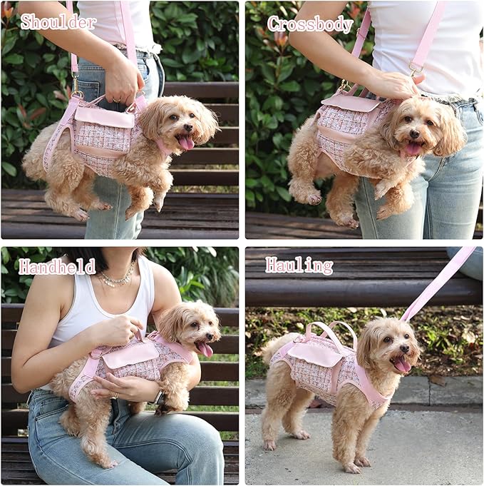 Dog Lift Harness Backpack for Small Dogs, Adjustable Straps Dog Sling Carrier for Hiking, Travel, Outdoor ??Pink Small