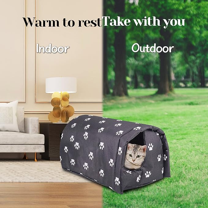 Fhiny Stray Cats Shelter, Waterproof Outdoor Cat House Foldable Warm Pet Cave for Winter Wild Animal Tent Bed Anti-Slip Kitten Cave for Feral Cat Dog Puppy Weatherproof Black (M:17.7"×15.7"×13.7")