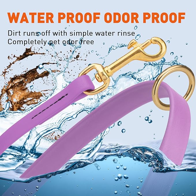 Viper Biothane K9 Working Dog Leash Waterproof Lead for Tracking Training Schutzhund Odor-Proof Long Line with Solid Brass Snap for Puppy Medium and Large Dogs 4ft, Amethyst Purple