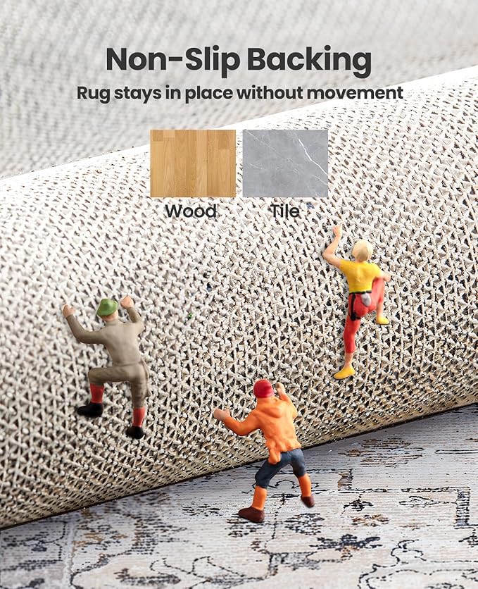 AMADA HOMEFURNISHING 8x10 Area Rugs, Low-Profile Large Washable Area Rug with Non-Slip Backing & Durable Edge Binding, Vintage Rugs for Living Room, Bedroom, Dinning Room