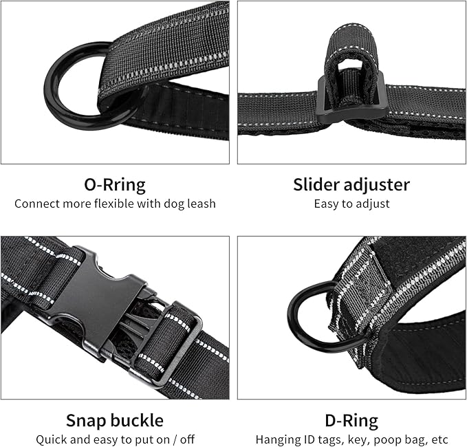 Annchwool No Pull Dog Harness with Padded Handle+5 Ft Leash,Reflective Strip Escape Proof and Quick Fit to Adjust Dog Harness,Easy for Training Walking for Small & Medium and Large Dogs(Black-Set,XL)