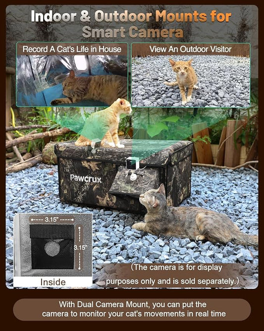 Heated Cat House for Outside with Dual Doors, Insulated Cat House Outdoor with Heating Pad, Weatherproof Heated Outdoor Cats Houses Waterrproof for Feral Cats (Leaf, 17" L x 12" W x 13" H)