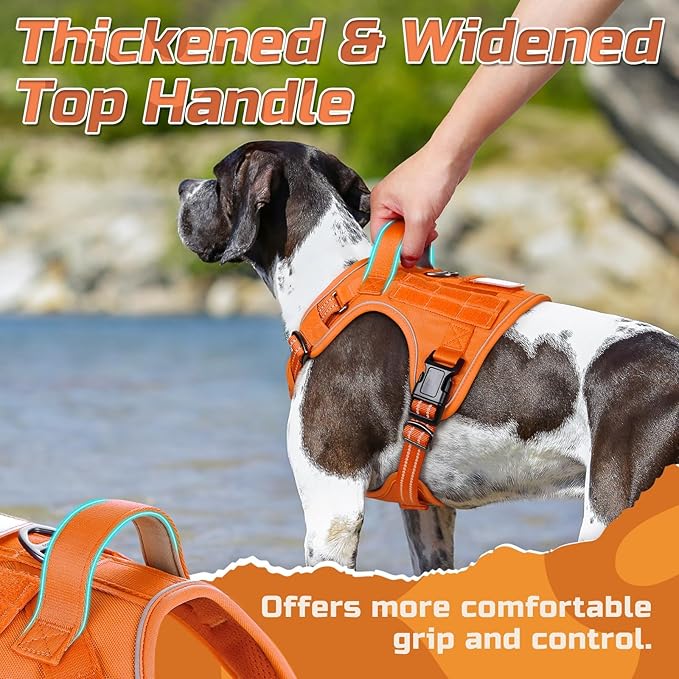 rabbitgoo Tactical Dog Harness for Large Dogs, No Pull Military Service Vest with Handle & Molle, Easy Control for Training Walking, Adjustable Reflective Straps, Orange, L