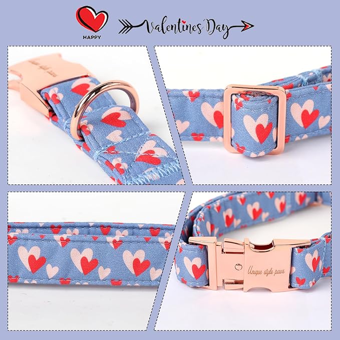 Unique style paws Valentine's Day Dog Collar Metal Buckle Collar Blue Pink Love Heart Gift for Small Medium Large Boys Girls Dogs Wedding