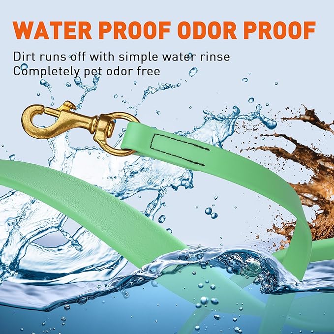Viper Biothane K9 Working Dog Leash Waterproof Lead for Tracking Training Schutzhund Odor-Proof Long Line with Solid Brass Snap for Puppy Medium and Large Dogs, 33ft Sea Foam Green