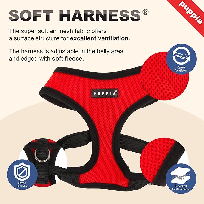 Puppia Soft Dog Harness No Choke Over-The-Head Triple Layered Breathable Mesh Adjustable Chest Belt and Quick-Release Buckle, Green, Large