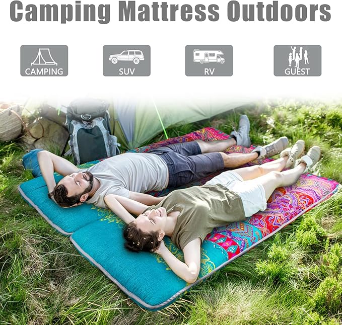 MAXYOYO Bohemian Floor Bed, Japanese Futon Mattress, Narrow Twin Single Bed, Foldable Roll Up Camping Cot for Adults