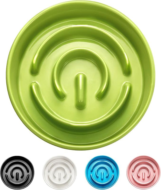 Ceramic Slow Feeder Dog Bowls, 2.0 Cups Slow Feeder for Medium Dogs, Puzzle Maze Bowl to Slow Down Eating, 30oz, 8in, Green