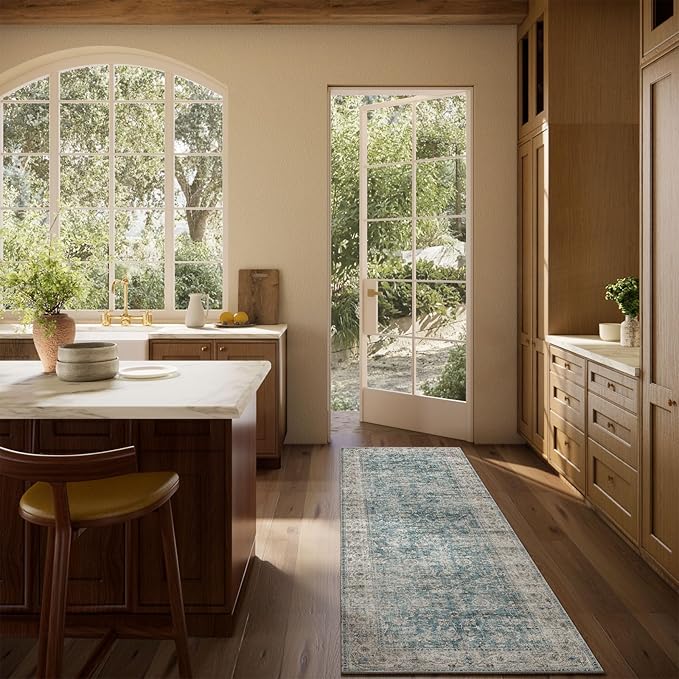 Machine Washable Rug Runners for Hallways: 2'6"x8' Kitchen Rugs Stain Resistant Non Slip Low Pile Soft Boho Carpet Runners for Hallways Bedroom Entryway Indoor Beside Bathroom Farmhouse