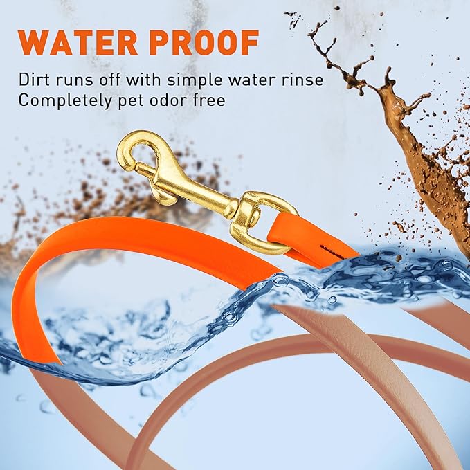 Viper Biothane K9 Working Dog Leash Waterproof Lead for Tracking Training Schutzhund Odor-Proof Long Line with Solid Brass Snap for Puppy Medium and Large Dogs, 20ft Hunter Orange