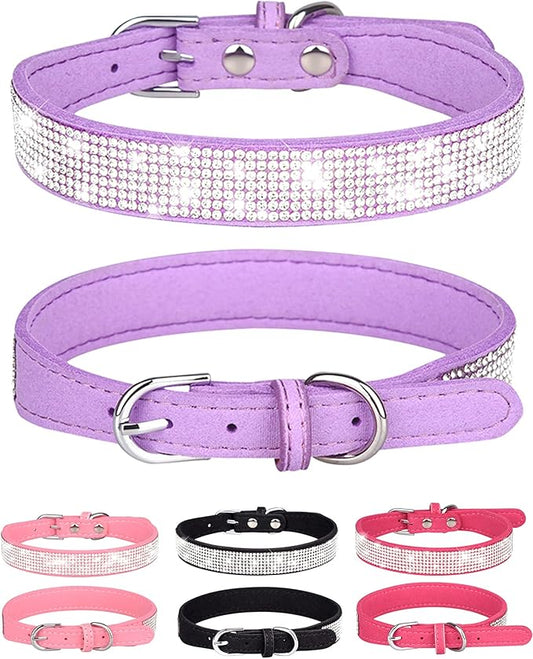 Bling Dog Collar for Small Medium Large Dogs, Rhinestone Dog Collars for Girl and boy Dog, Diamond Puppy Collars, Adjustable Leather Suede SOFE Cat Collar (XS(8.2"-10.6"/21CM-27CM), Purple1)