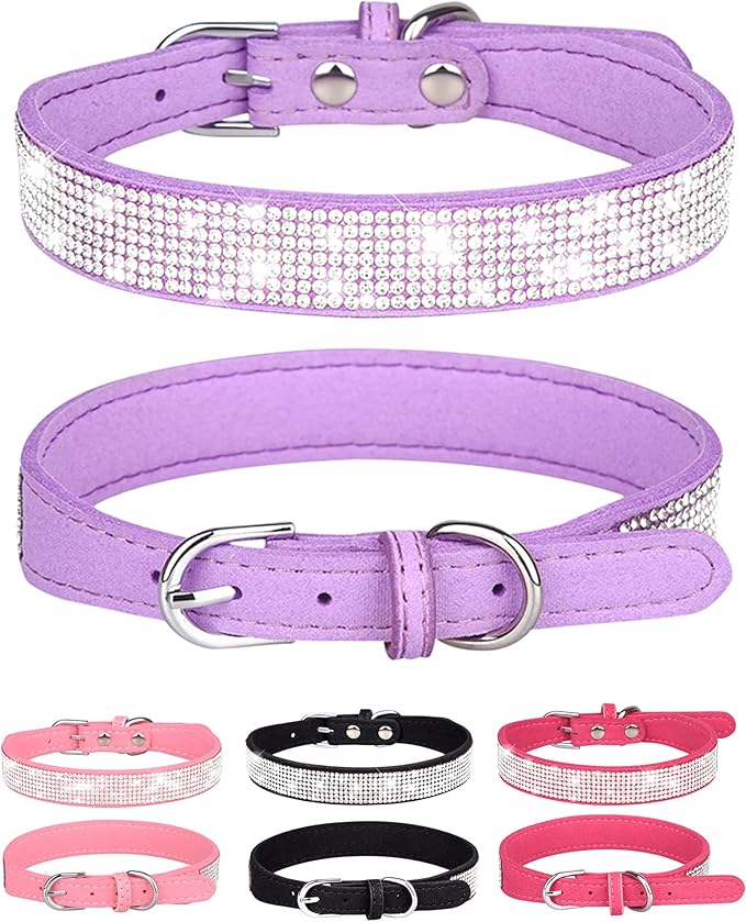 Bling Dog Collar for Small Medium Large Dogs, Rhinestone Dog Collars for Girl and boy Dog, Diamond Puppy Collars, Adjustable Leather Suede SOFE Cat Collar (S(10.6"-13"/27CM-33CM), Purple1)