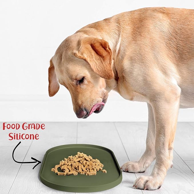 DogBuddy Dog Food Mat - Waterproof Dog Bowl Mat, Silicone Pet Mat for Food and Water Bowls, Nonslip Pet Feeding Mat with Edges, Dogs Food Mats for Floors, Puppy Supplies (Large, Khaki Green)