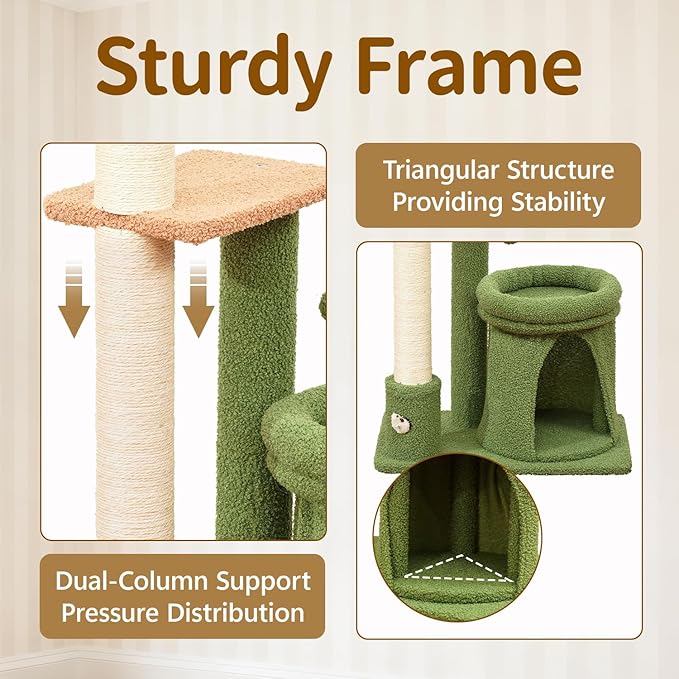 Cat Tree Tower Scratching Post Stand for Indoor, 41" Compact Palm Tree Kitten House Condo with Cozy Bed for Small Cats, Space Saving Design, Supports Climber Scratch Playing and Rest