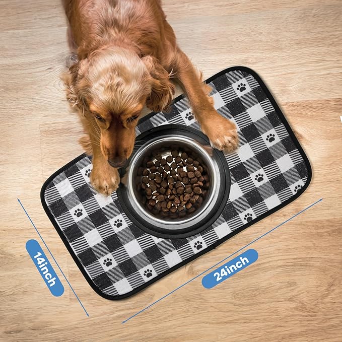 Dog Food Mats, Pet Bowl Mats, Super Absorbent and Dry, Prevents Spills, Non-Slip Design, Easy to Wash Machine Washable 14''x24'' (2 Pack)