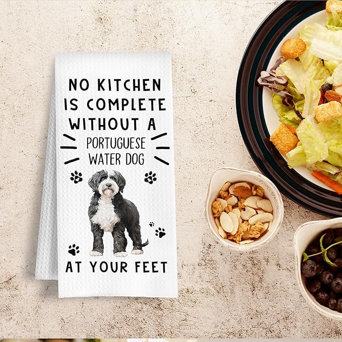 Funny Portuguese Water Dog Hand Towels for Kitchen Home Bathroom Decor, A Kitchen is Not Complete Without A Portuguese Water Dish Towel, Dog Lovers GIF, 16×24 Inch