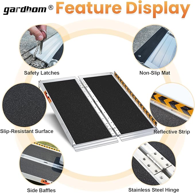 Portable Wheelchair Ramp 3FT, gardhom Non Skid Aluminum Folding Wheelchair Ramp Handicap Ramp Wheel Chair Ramps for Home Entrance Threshold Doorways Stairs Curbs Scooter