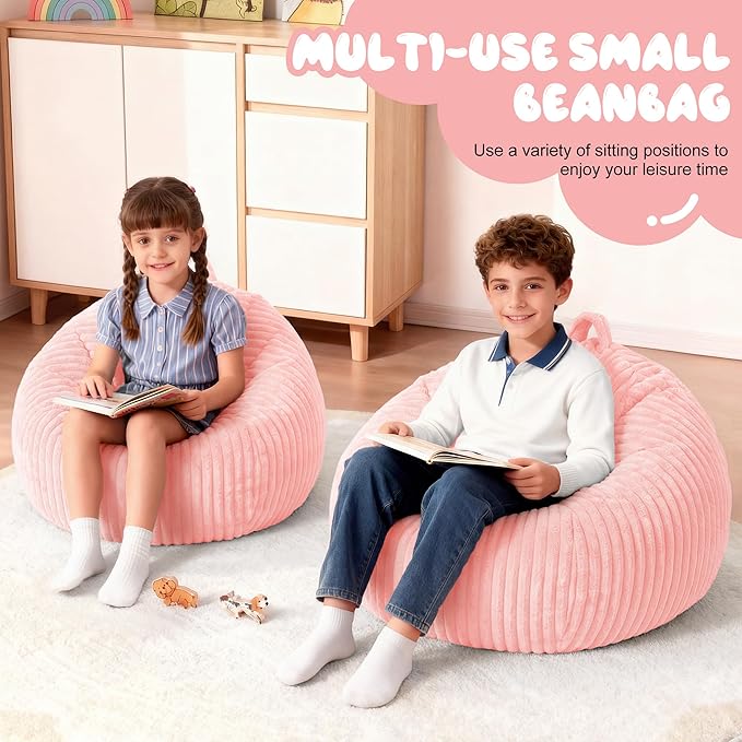 Homguava 2Pcs of 2FT Bean Bag Chair, 2' Small Bean Bags with Memory Foam Filled, Beanbag Chairs with Machine Washable Cover Dutch Corded Plush Cover for Classroom,Living Room,Bedroom-Soft Pink