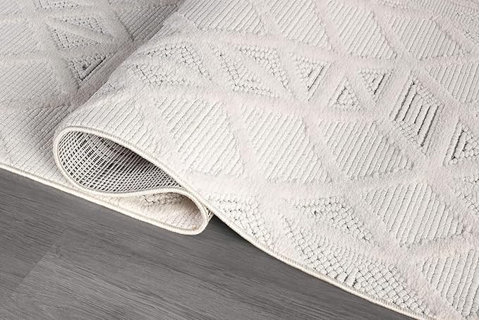 Modern Micro Loop Indoor Area Rugs for Living Room Bedroom Kitchen Geometric Square White 5x7 Luxury Durable Low and High Pile Non-Shedding Stain Resistant Soft Area Carpet 5 x 7