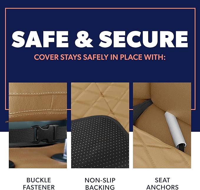 Active Pets Dog Car Seat Cover, Waterproof Front Seat Protector for SUV Truck Sedan, Pet Safety Travel Comfort System with Universal Fit, Beige