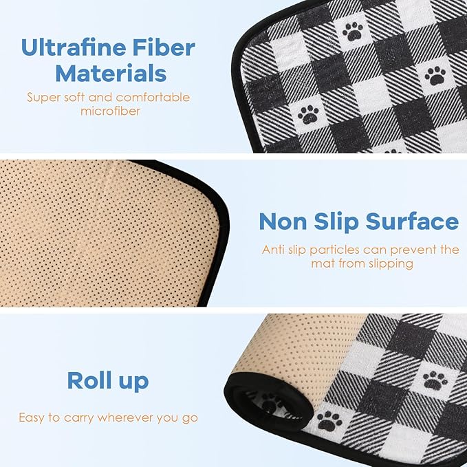 Dog Food Mats, Pet Bowl Mats, Super Absorbent and Dry, Prevents Spills, Non-Slip Design, Easy to Wash Machine Washable 14''x24'' (2 Pack)