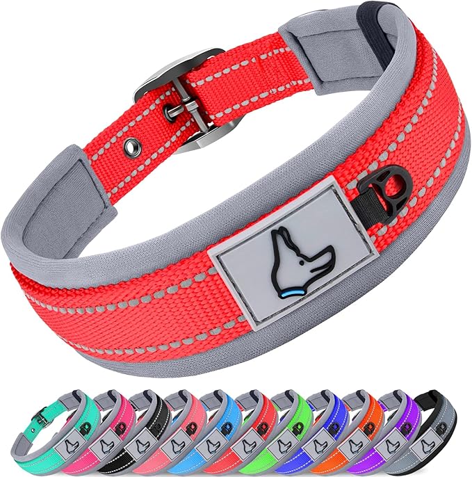 Joytale Dog Collar for Small Dogs, Neoprene Padded and Adjustable, Reflective Wide Heavy Duty Pet Collars with Durable Metal Belt Buckle for Walking, Red, S
