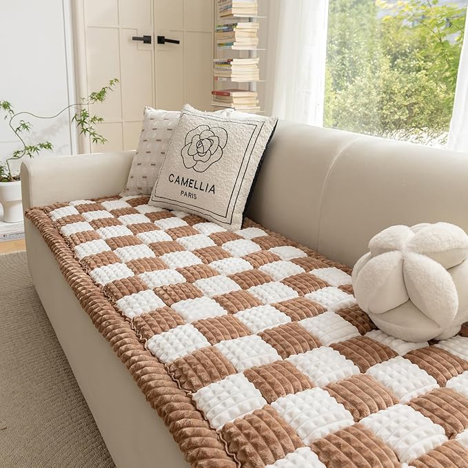 Couch Cover for Dogs Washable, Fuzzy Pet Cover for Sofa, Covers for 3 Cushion Couch Pet-Friendly, Non Slip Dog Bed Mat Dog Blanket (DarkCoffee, 27.6x59.06 inch)