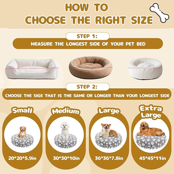 BALAPET Washable Dog Bed Covers Replacement Round Waterproof Bed Cover for Dog Soft Pet Bed Cover with Lovely Dog Paw Print and Double-Sided Usable Design,Cover Only(Gray,45 * 45 * 11in)