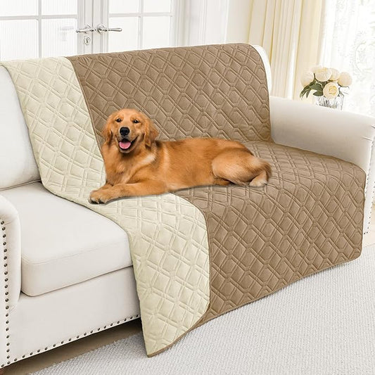 Smiry Reversible Waterproof Couch Covers for Sofa, Washable Dogs Pet Couch Covers for 3 Cushion Sofa Pet Friendly, Water Resistant Furniture Protector Slipcover, Geometric (68"x82", Camel/Beige)