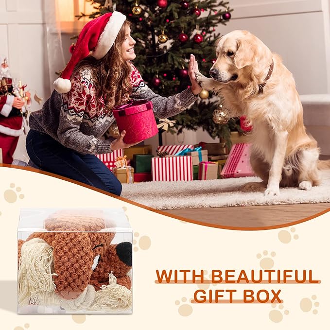 Dog Toys,Squeaky Dog Chew Toy with Crinkle Paper,Interactive Tough Plush Rope Toys for Small Medium Large Dogs with Gift Boxes