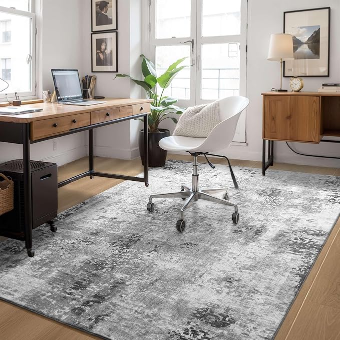 Entryway Rug 3x5 Grey Bedroom Area Rug Washable Non Slip Abstract Boho Rugs for Indoor Entry, Kitchen, Classroom, Bathroom, Kids Girls Room, Office, College Dorm Small Carpet