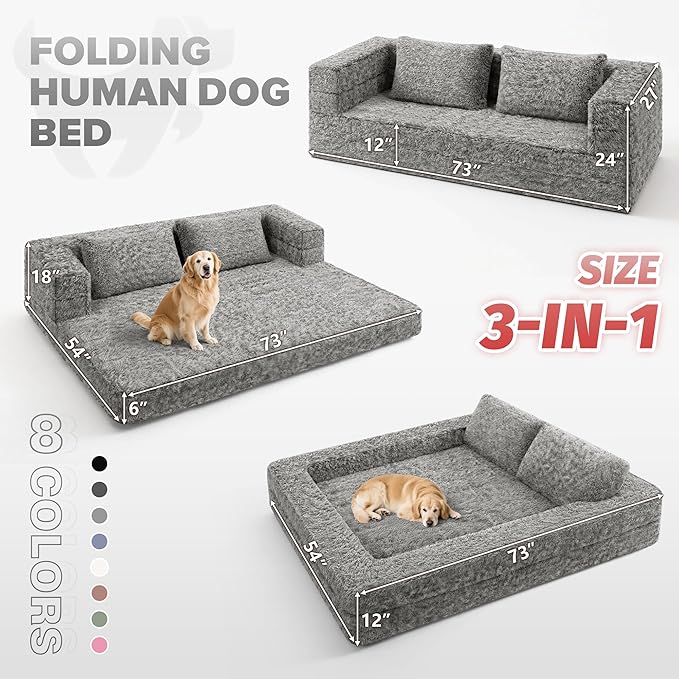 HABUTWAY Convertible Sofa Bed,3-in-1 Folding Futon Sofa Bed with Pillow, Foldable Sleeper Sofa Bed with Removable Cover,Plush Boneless Floor Chair Couch Lounge for Living Room,(Queen,Light Grey)
