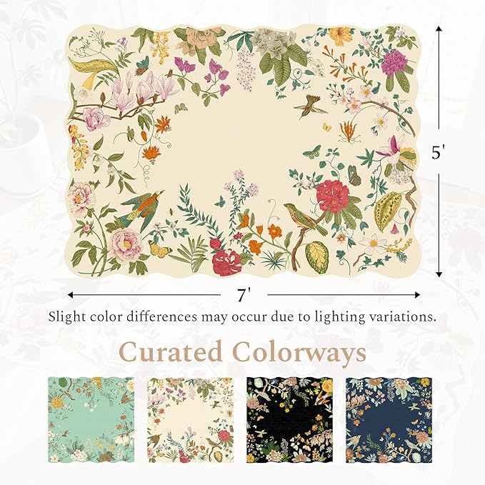 Rugflix 5x7 Floral Area Rug for Living Room, Bedroom, Machine Washable Rugs with Non-Slip Backing, Indoor Low Pile Carpet for Dining Room, Nursery, Kids Pet Friendly