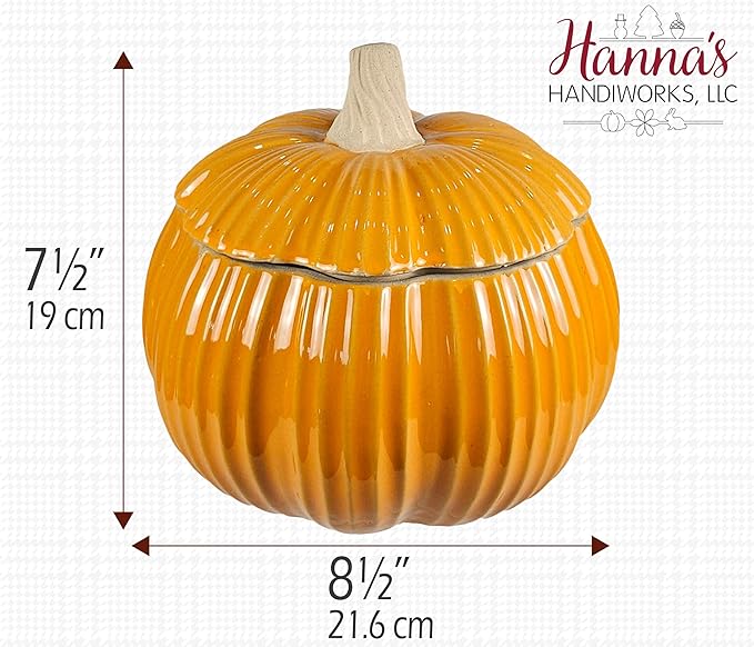 Hanna's Handiworks Halloween Give Thanks Pumpkin Cookie Jar - Beautiful Ceramic Holiday Decor and Kitchen Storage Decoration for Fall Festivities at Home, Office, and School