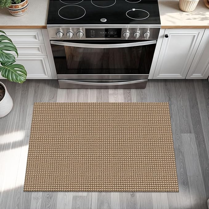 KOZYFLY Indoor Door Mat 2x3 ft Small Area Rugs Washable Front Door Mat Non Slip Rubber Backed Entryway Rug Cotton Entrance Doormat for Front Porch Bathroom Kitchen Bedroom, Tan/Orange/Brown