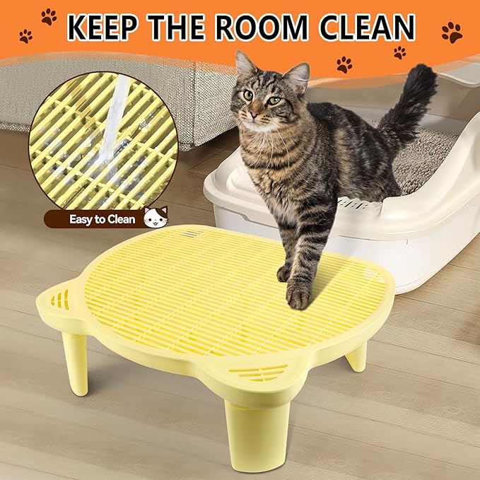 Adjustable Cat Ramp Litter Box Step Double Layer with Filter Function, Elevated Litter Box Ramp for Senior Cats Easy Cleaning Cat Litter Tray for Floor Indoor (Yellow)