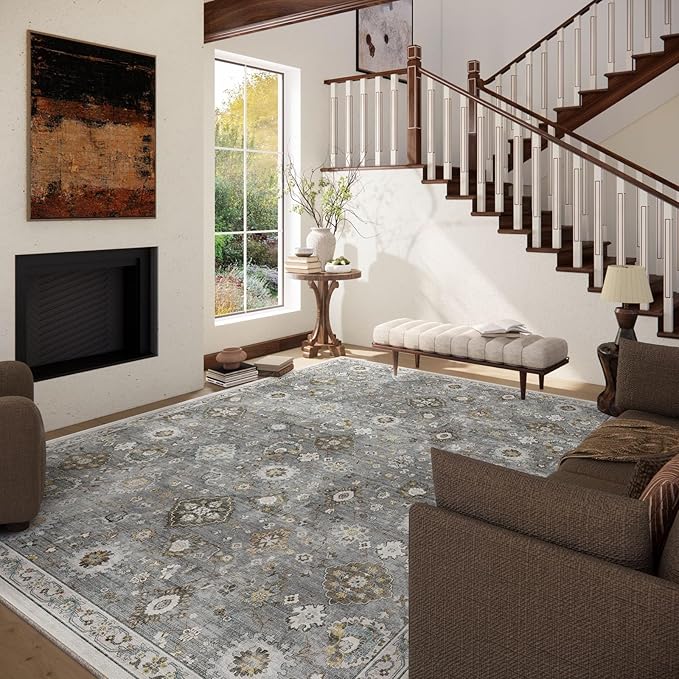 Machine Washable Rug for Living room: 5x7 Area Rugs Boho Vintage Rugs Stain Resistant Non Slip Low Pile Lightweight Soft Carpets for Bedroom Kitchen Dining Room Nursery Kids Room Farmhouse Home Office
