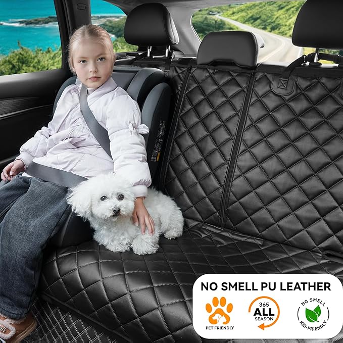 Dog Car Seat Cover for Back Seat, Waterproof Back Seat Covers for Dogs, PU Leather Nonslip Bench Car Seat Protector Universal Fit for Most Vehicles,SUVs,Small Trucks