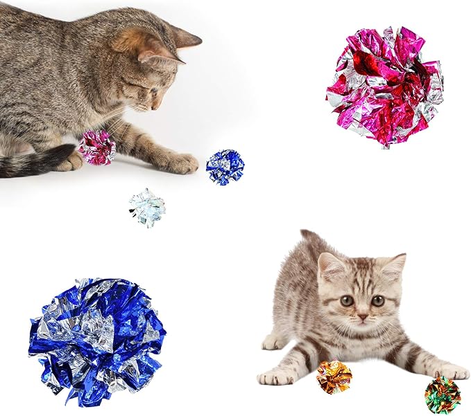 Andiker 10PC Cat Crinkle Balls, 2.36 Inches 5 Colors Kitten Balls Interactive Cat Toys for Indoor Cats to Chew, Chase, Swat, Bite, Hunt to Kill Time and Keep Fit(10 pcs)