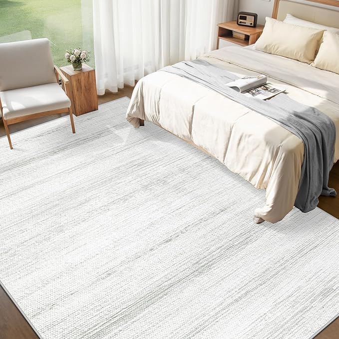 Washable Rug 6x9 Area Rugs: Modern Geometric Rugs for Living Room Non Slip Soft Low Pile Moroccan Indoor Carpet for Bedroom Nursery Dining Room Home Office (Light Grey, 6'x9')