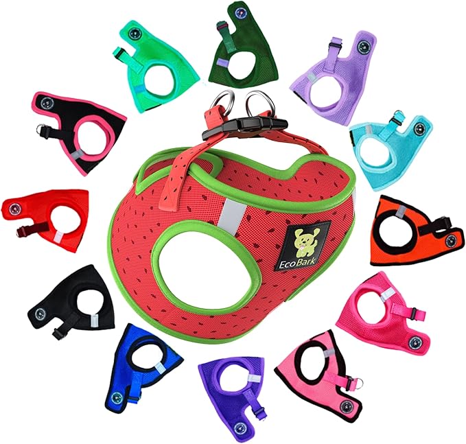 EcoBark Step in Dog Harness - Eco-Friendly Small & Mediuim Breed Dog Harnesses for XS and Small Dogs - Reflective and Adjustable Mini Body Halter Vest - Soft Mesh Toy Breed Harness (Watermelon, Large)